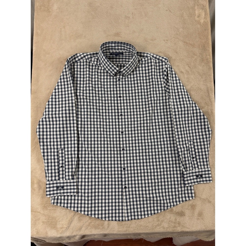 Mizzen+Main Leeward Gingham Dress Shirt Men XXL‎ Classic Navy White Stretch EUC